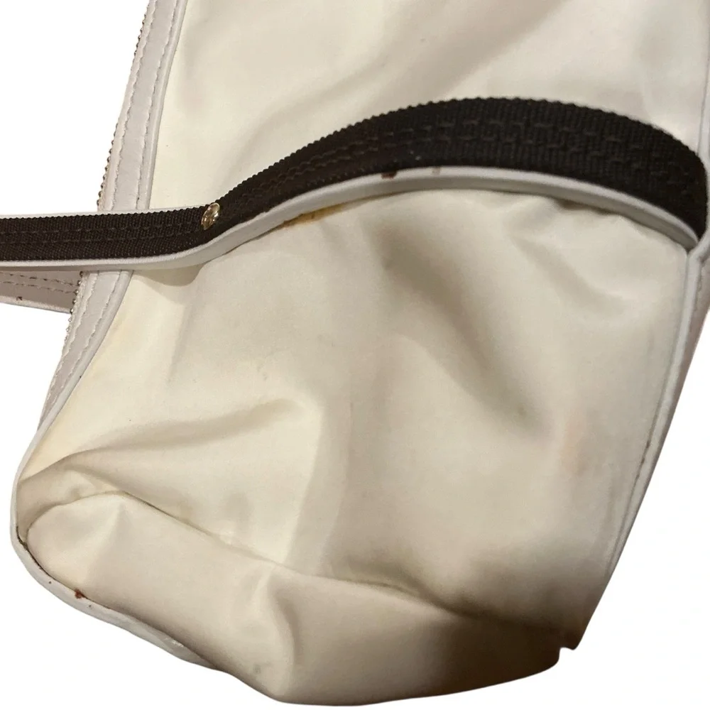 Kate Spade New York white and brown trim small nylon Tote handbag